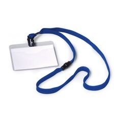 Durable Namensschild (mit Textilband 10, 60 x 90 mm, Bandlänge 44 cm) Packung à 10 Stück, blau, 813907