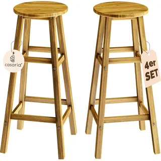 CASARIA® Barhocker 4er Set Holz Akazie Outdoor 75cm Sitzhöhe Fußstütze 150kg Belastbarkeit Massiv Rund Rustikal Garten Küche Bar Stuhl Hocker Braun - Braun