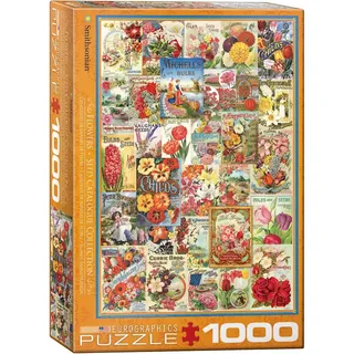 1000 Teile Puzzle - Puzzle - Vintage Blumenwerbung Art Deco + Puzzle Alu Rahmen für 1000er