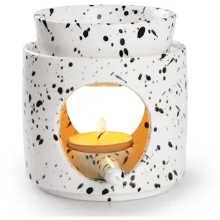 WD&CD Duftlampe aus Keramik weiß&Schwarz, Aromalampe Teelichthalter Aroma Diffuser Stövchen für ätherische Öle