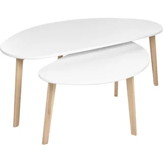 BELIANI Couchtisch 2er Set Weiß MDF mit Kieferholz Beinen Hellbraun Skandinavischer Stil Asymmetrische Unregelmäßige Form Wohnzimmermöbel - Weiß, Braun