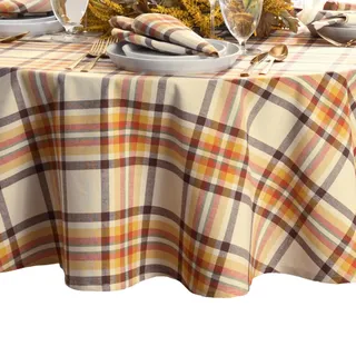 Elrene Home Fashions Russet Harvest gewebte Karierte Baumwolltischdecke für Herbst/Erntedankfest, 178 cm, rund