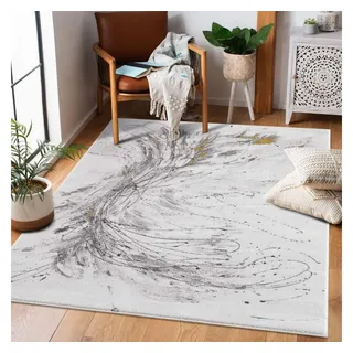 Carpet City Teppich-Läufer Wohnzimmer - 80x300 cm Kurzflor Grau, Golden - Meliert Abstraktes Muster - Moderne Flur-Teppiche Flachflor - Deko Schlafzimmer