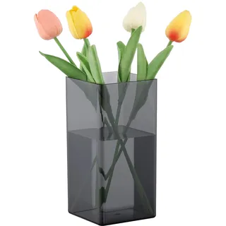 Segus Transparente Hohe Blumenvase, 10x20cm Acryl Vase Durchsichtig, Rechteckig, Transparent, Blumenvase Modern für Hochzeitsdekoration (Schwarz)