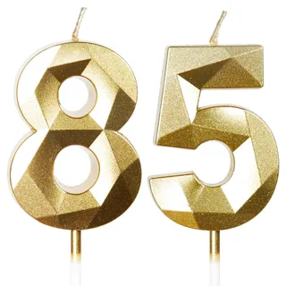 Yiran Kerzen zum 85. Geburtstag, goldene 85, Happy Birthday, Kuchendekoration, Dekoration für Geburtstagsparty, Hochzeitstag, Feier