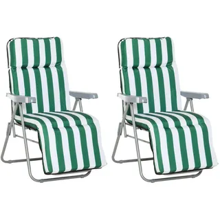 Outsunny Sonnenliege, 5 Positionen Auflage, Stahl, Polyester, Schaumstoff, Grün , Kunststoff , 75x102x60 cm , Gartenmöbel, Gartenliegen