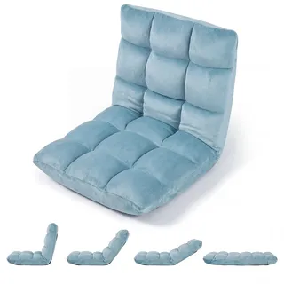 FANTASK Bodenstuhl Klappbar, Bodensessel mit Verstellbarer Rückenlehne, Meditationsstuhl gepolstert, Bodenkissen faltbar, Bodensitz, Thaikissen für Freizeit, Meditation, Yoga (Mintblau)