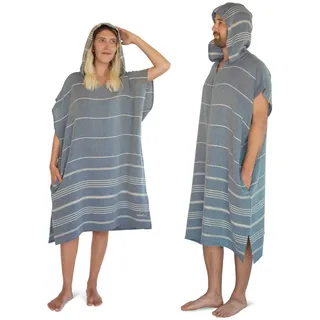 LeStoff Badeponcho - 50% Bio-Baumwolle 50% Hanf - Leicht, Saugstark, Schnelltrocknend, Bio, Strandponcho Kapuze, Handtuchponcho, Surf Poncho, Handtuchkleid, Duschponcho, Umziehponcho (Jeans, L)