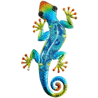 ROCKING GIFTS Wanddeko Eidechse, Gecko, Mehrfarbig, Metall, 39X19 cm, Terrassendekoration, Garten