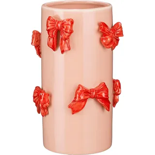 Mica Decorations Vase mit Schleifen - H26 x Ø17 cm - Dolomit - Rot, Hellrosa - Rot