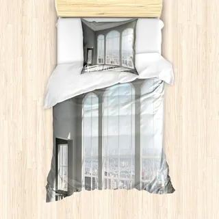 ABAKUHAUS Modern Mantele, Sonnenuntergang in New York City, Milbensicher Allergiker geeignet mit Kissenbezügen, 135 cm x 200 cm - 80 x 80 cm, Weiß und Eggshell - Weiß