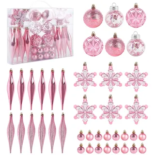 Weihnachtsbaumschmuck 40Pcs Weihnachtsbaumkugeln Rosa Glitter Weihnachtskugel Ornamente Splitterfrei Hängende Weihnachtskugeln für Xmas Tree Wedding Party