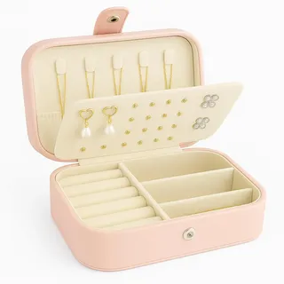 TZFTZ Schmuckkästchen Reise – Schmuckkasten Klein zur Schmuckaufbewahrung für Ohrringe & Ketten – Schmuck Organizer Reiseetui – Geschenkidee für Frauen & Mädchen, Rosa