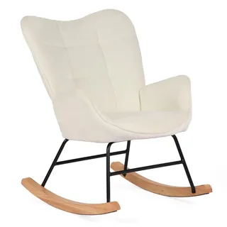 MEUBLE COSY Schaukelstühle Schaukelsessel Schwingstuhl Sessel mit Armlehnen und gepolsterter Sitzfläche für Wohnzimmer Schlafzimmer, Balkon, Metallgestell und Holzkufen, Stoff, Weiß