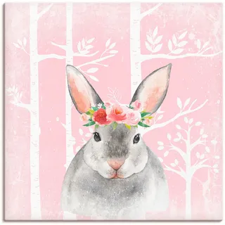 Artland Leinwandbild »Hase mit Blumen im pink Wald« Tiere 1 Stk. tlg. auf Keilrahmen gespannt, pink
