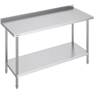 VEVOR Edelstahl-Arbeitstisch, gewerblicher Arbeitstisch zur Lebensmittelzubereitung, 610 x 1524 x 914 mm robuster Arbeitstisch aus Metall mit einstellbarer Höhe für Restaurant, Zuhause und Hotel