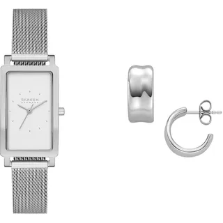 Skagen Damen Hagen Lille Silberfarbene Edelstahl Uhr und Anja Pebbles Ohrringe, Set