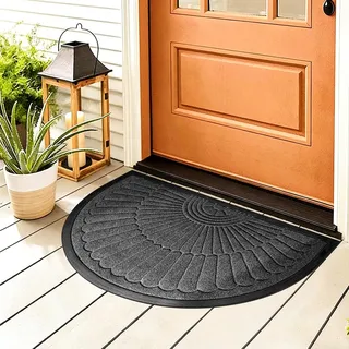 CEWROM Fußmatte Außen, Wetterfest rutschfest Hochwertig Fussmatte Halbrund Aussen und Innen Einheitsgröße 50x80 cm - Haustür Schmutzfangmatte Ästhetisch Outdoor Türmatte(Dunkelgrau)