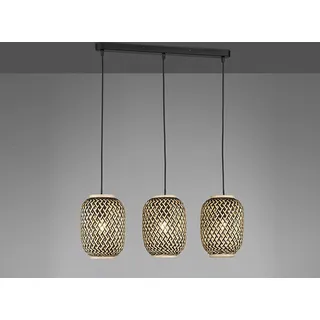 LED Pendelleuchte 3flammig mit Bambus Korbgeflecht natur, Esszimmerlampe dimmbar