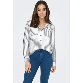 Hemdbluse ONLY "ONLYASMIN SHIRT L/S WVN NOOS", Damen, Gr. XS (34), weiß (cloud dancer stripes:lise), Web, Obermaterial: 100% Viskose, gestreift, loose fit hüftbedeckend, Blusen Hemdbluse