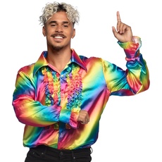Bild - Disco Hemd mit Rüschen, für Herren, Regenbogen-Farben, Kostüm, Party Shirt, Schlagermove, 70er Jahre, Mottoparty, Karneval