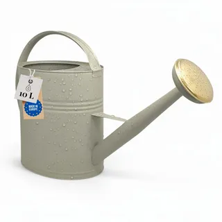LIVLIG Gießkanne 10l Metall Moosgrau, Premium Giesskanne mit Messingbrause | Schöne Retro Gießkanne für Garten & Balkon, Giesskanne 10 Liter aus verzinktem Metall inkl. abnehmbarer Brause