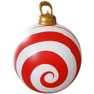 BRTNUP Weihnachten Aufblasbar Ball 60cm Riesen Weihnachtskugeln Große Weihnachtskugeln Ornamente PVC Aufblasbarer Weihnachtsball für Weihnachten Hof Veranda Garten (Rot Weiß B)