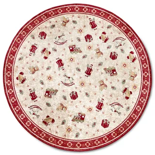 Villeroy & Boch Design Teppich Nostalgic Shine Rund - Toy's Delight - Christbaum Decke, Weihnachten Tannenbaum & Weihnachtsbaum für Wohnzimmer, Schlafzimmer, Esszimmer, Flur - rot Multifarben, 200