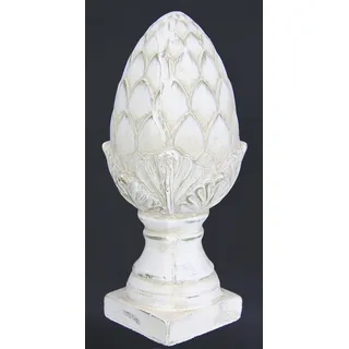 vo design Dekoobjekt Zapfen dekorativer Pinien-Zapfen Deko-Zapfen auf Fuß Altweiß Creme in eleganter Shabby Landhaus-Optik Keramik-Zapfen Gartenfigur Geschenk Gartendeko Artischocke, 33 cm