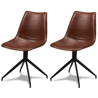 Ibbe Design 2er Set Braun Kunstleder Esszimmerstühle Vintage Industrial Drehbar Lounge Stühle Jonas, Schwarz Metallgestell, 48x57x85 cm