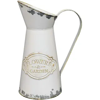Fovasen Tall Französischer Stil Rustikale Shabby Chic Vase Verzinkte Primitive Vintage Vase Metallkrug Blumenvase Bauernhaus Country Krug Vasenhalter für Heimtextilien Weiß -11" H