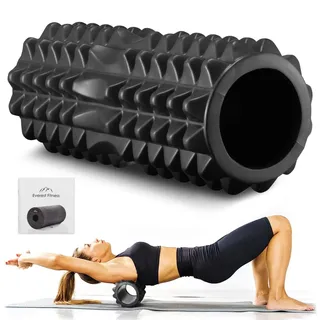 EVEREST Fitness Faszienrolle mit Spikes und Rille - Faszien Rolle 33cm für Rücken Wirbelsäule, Yoga Massage Rückenrolle, Fascia Roller, Schwarz