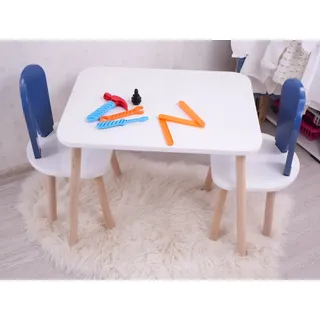 Skye Decor, Bunny Two Chair Set - Blue, White, Tischset für Kinder, Blau, 100 % MDF, 50 x 45 x 60 cm - Blau, Weiß