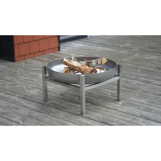 Feuerschale , Edelstahlfarben , Metall , 63x34.5x63 cm , Grüner Punkt, Made in Europe, Handmade in Europe , abnehmbare Standfüße , Freizeit & Co, Herbstartikel & Winterartikel