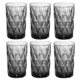 Vintage 6er-Set Farbige Weingläser und Trinkgläser mit Diamant Muster (Rombus) Longdrinkgläser, Cocktail Gläser mit Prägung, Glas, Trinkglas, Weinglas, Wasserglas, Glaskelche (Grau Trinkglas)