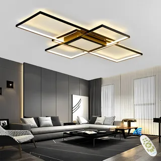 Qiaomao Modern Deckenlampe LED Deckenleuchte Dimmbar mit Fernbedienung 120W Rechteckige Deckenlampe Wohnzimmer Lampe Decke Schlafzimmerlampe Der Zentral Steuerkasten Kann Licht Abgeben,Schwarz,140cm