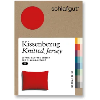 Schlafgut Kissenbezug »Knitted Jersey aus Bio-Baumwolle mit Elasthan, bügelfrei,«, (1 St.), besonders fein gestrickt, Kissenhülle mit farbigem Reißverschluss, rot