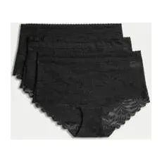 Womens M&S Collection 3pk FlexifitTM Lace High Rise Shorts - Black, Black - 18