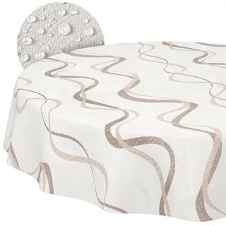 ANRO Wachstuch-Tischdecke Tischdecke abwaschbar Wachstuch Garten-Tischdecke Outdoor Indoor Rund 140cm Schnittkante Wellen, D0152AD-RU140
