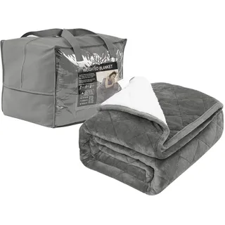WOLTU Gewichtsdecke, Therapiedecke für Erwachsene, Doppelseitige beschwerte Decke mit Glaskügelchen, Anti Stress, flauschig, aus Flanell Sherpa, 7 kg 150 x 200 cm, Grau