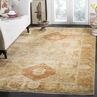 SAFAVIEH Traditionell Teppich für Wohnzimmer, Esszimmer, Schlafzimmer - Oushak Collection, Kurzer Flor, Gold und Braun, 183 X 274 cm