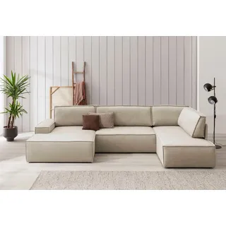 Home Affaire Wohnlandschaft »SHERWOOD XXL 329 cm, U-Form, Schlafsofa,«, Schlaffunktion m. Bettkasten (194x139 cm), Cord, Vintage, Samtvelours, beige