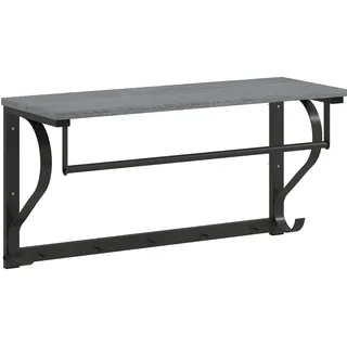 HOMCOM Wandgarderobe mit Ablage Wandregal mit 5 Haken und Stange 70 cm Wandmontierter Garderobenleiste für Flur, Wohnzimmer, Schlafzimmer, Badezimmer Grau