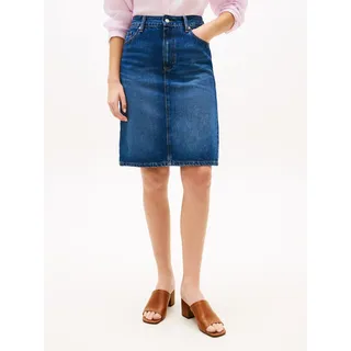 Jeansrock TOMMY HILFIGER "DNM NEW DOREEN KNEE SKIRT RW", Damen, Gr. 40, new doreen, Web, Obermaterial: 100% Baumwolle, unifarben, gerade knielang, Röcke Jeansrock, mit 5-Pocket-Design