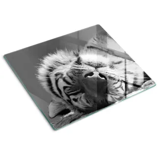 Tulup Glasplatte 60x52 cm Schlafender Tiger , Hellgrau , Glas , 60x52 cm , Küchenzubehör, Schneidebretter