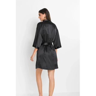 Kimono BONPRIX, Damen, Gr. 48/50 (XL), schwarz, Satin, unifarben, Kurzform, Hausmäntel Kimono, im Kimono-Stil mit Negligé