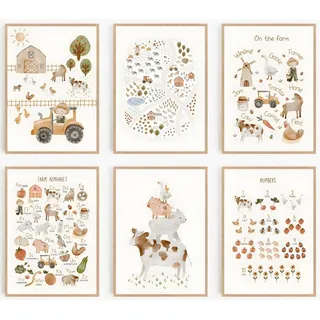6 Stück Bauernhof Kinderzimmer Leinwand Wanddekoration Einfaches Alphabet Niedliche Tiere Bilder Drucke Poster für Bauernhaus Kinderzimmer Mädchen Jungen Heimdekoration (20,3 x 25,4 cm, 6 Stück