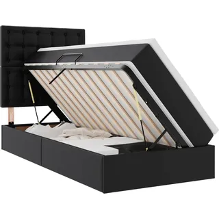 vidaXL Bett mit Stauraum und LED Schwarz 90 x 200 cm Kunstleder - Schwarz