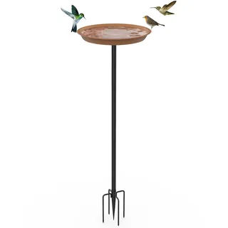 efuturetime Vogeltränke Stehend Groß aus Metall mit Löcher φ 30 x 90 cm, Vogeltränke Spieß Garten mit Höhenverstellbar Ständer Vogelbad Futterstelle für Outdoor Balkon, Braun
