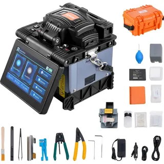 Vevor Glasfaser-Schweißgerät mit 6 Motoren, Kernausrichtung, Spleißgerät, 6 s Spleißen & 13 s Aufheizen, Fusionsspleißgerät mit 5-Zoll-Touchscreen, 3-in-1-Faserhalter, 7800 mAh Akku für SM MM DS NZDS